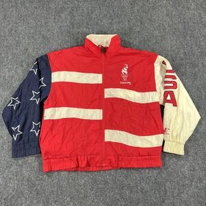 Vintage USA Jacket Mens XL Red White Flag Atlanta 1996 Olympic Games Logo 7 90s